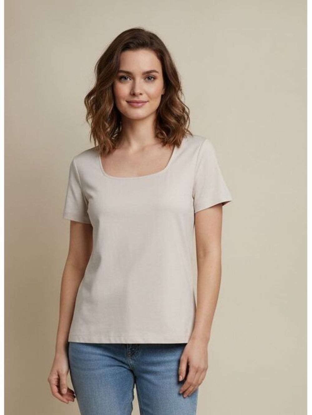 Adrienne Vittadini Cream Scoop Neck Top Size XL Short Sleeve Minimalist Basic
